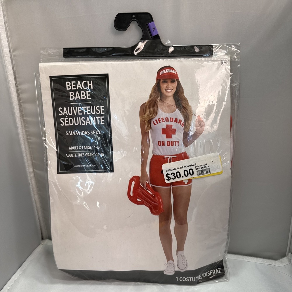 Beach Babe Lifeguard Dress Up Halloween Costume Adult Size XL 14-16